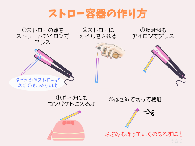 ヘアオイル持ち運び用ストロー容器の作り方